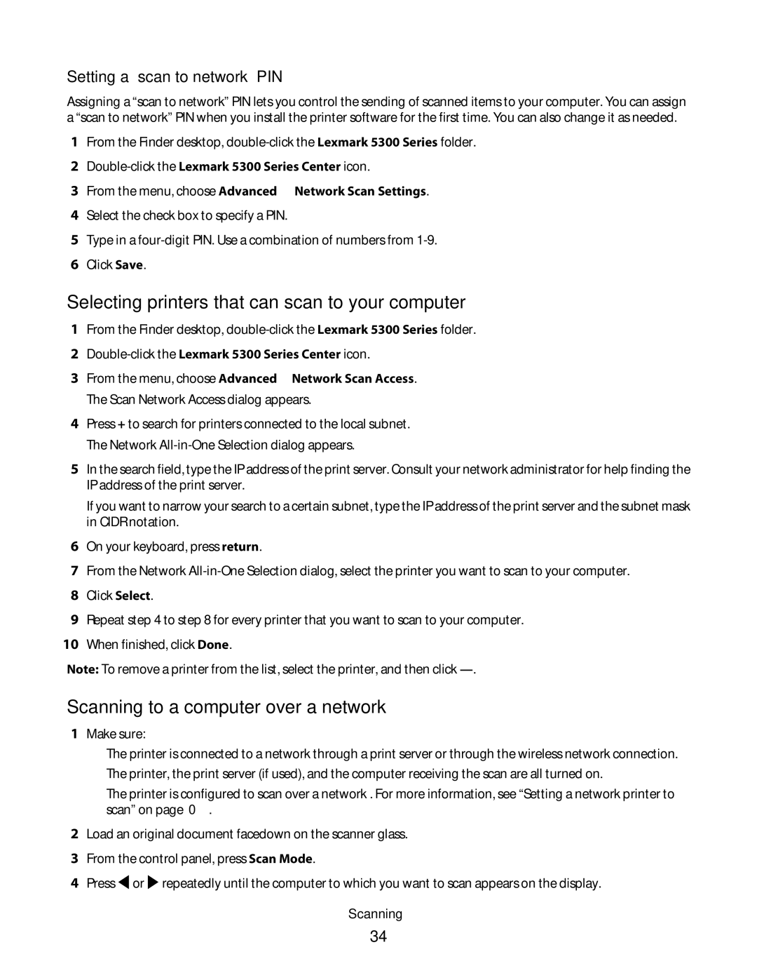 Lexmark 5300 manual Selecting printers that can scan to your computer, Scanning to a computer over a network 