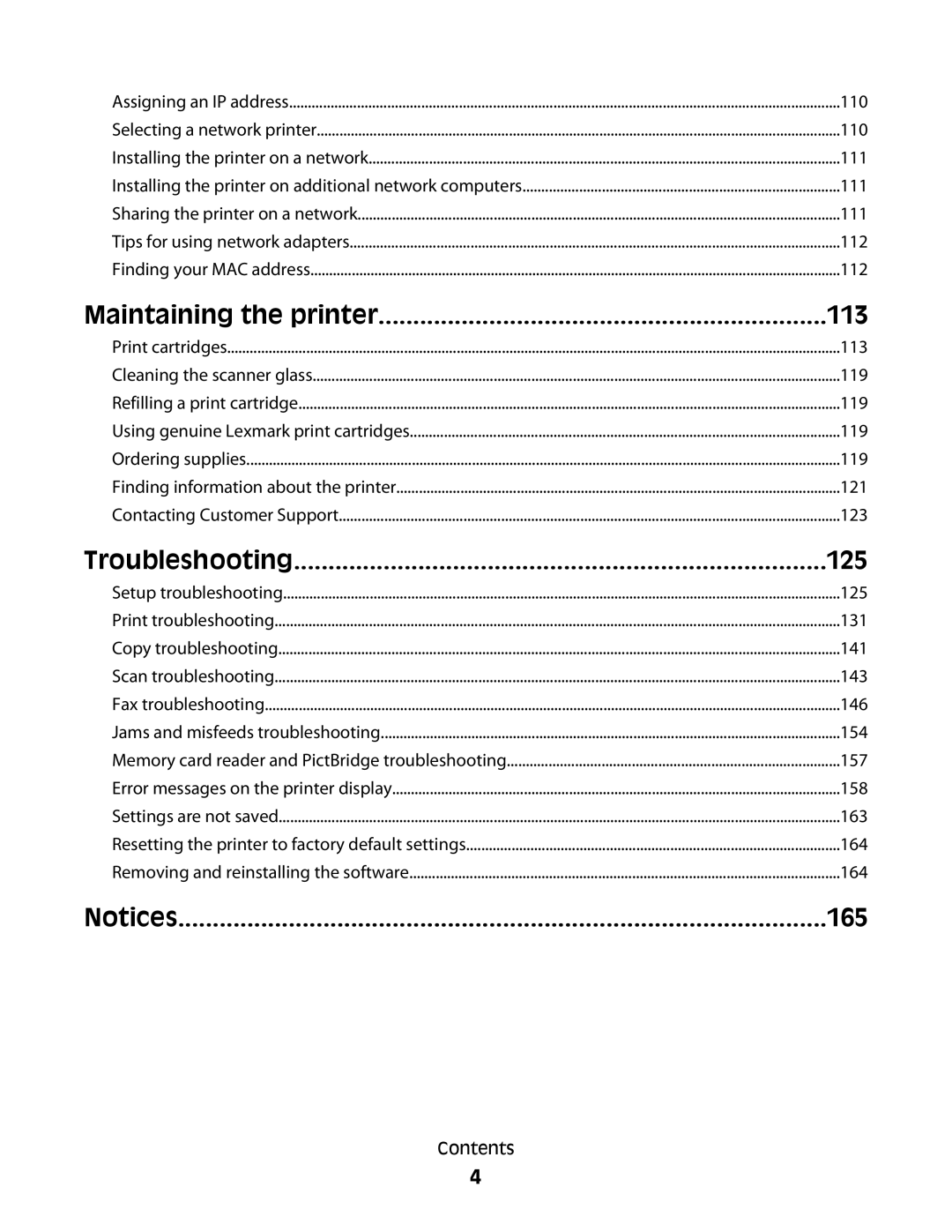 Lexmark 5300 manual 113, 125, 165 