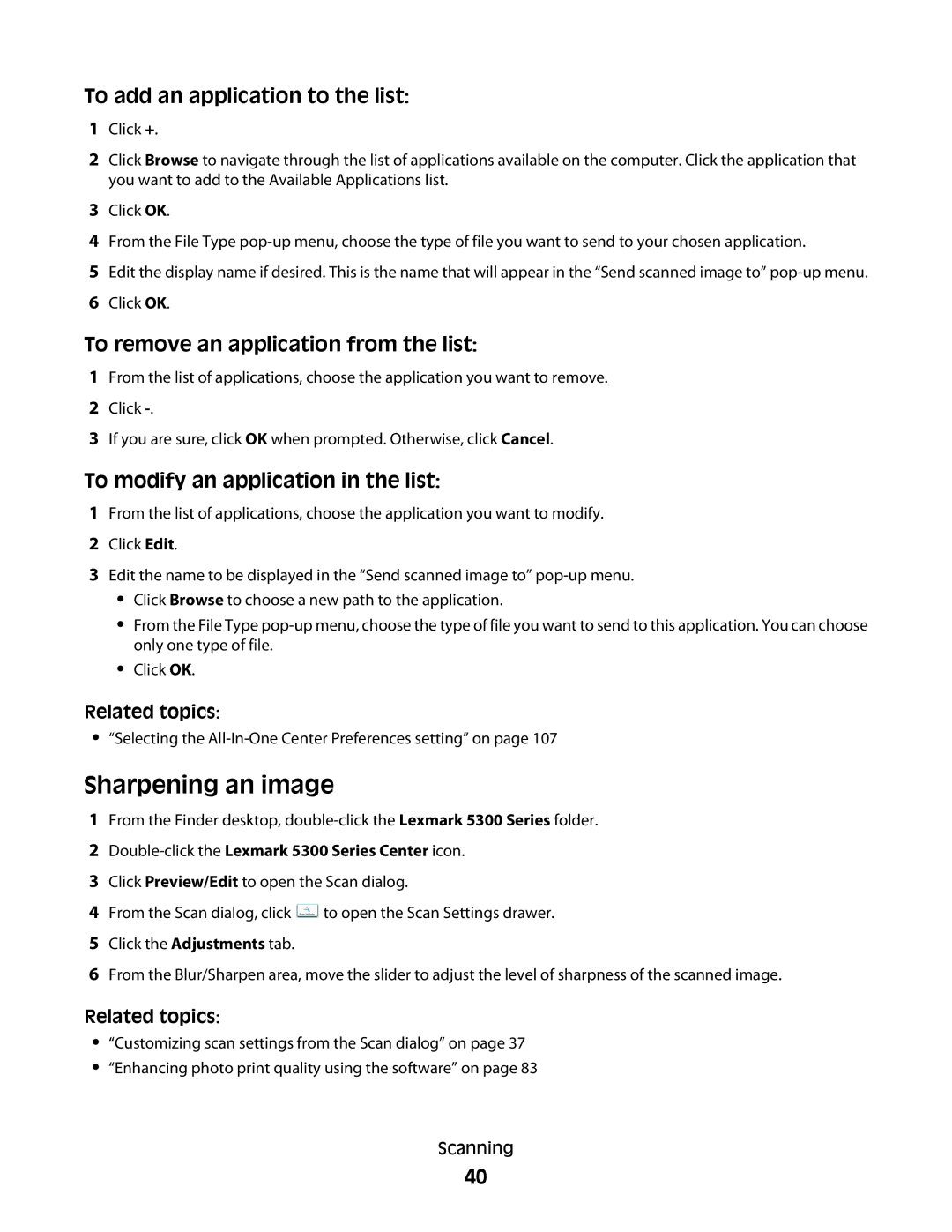 Lexmark 5300 manual To add an application to the list, To remove an application from the list 