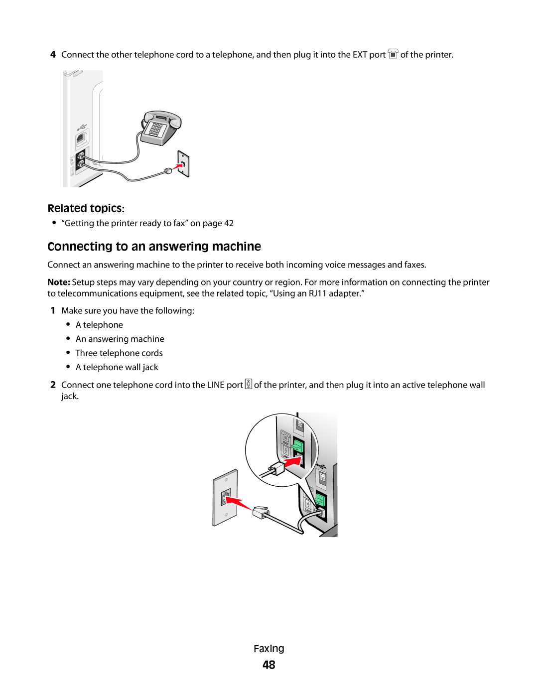 Lexmark 5300 manual Connecting to an answering machine 