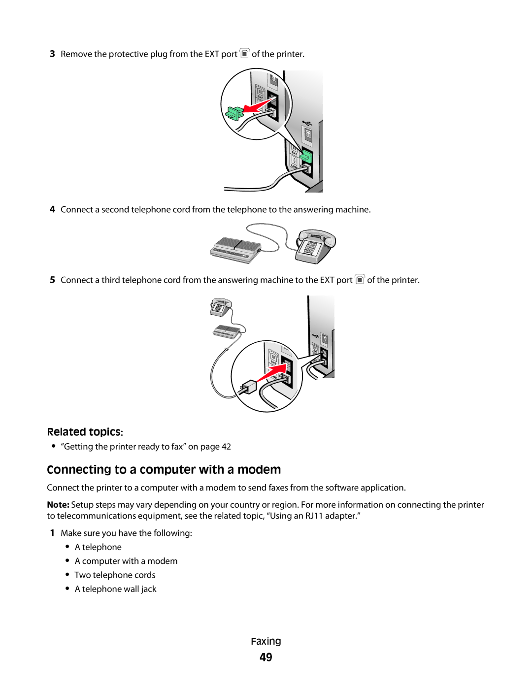 Lexmark 5300 manual Connecting to a computer with a modem 