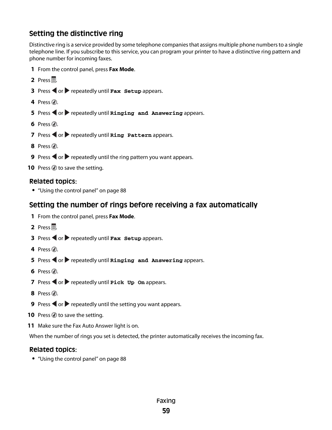 Lexmark 5300 manual Setting the distinctive ring 