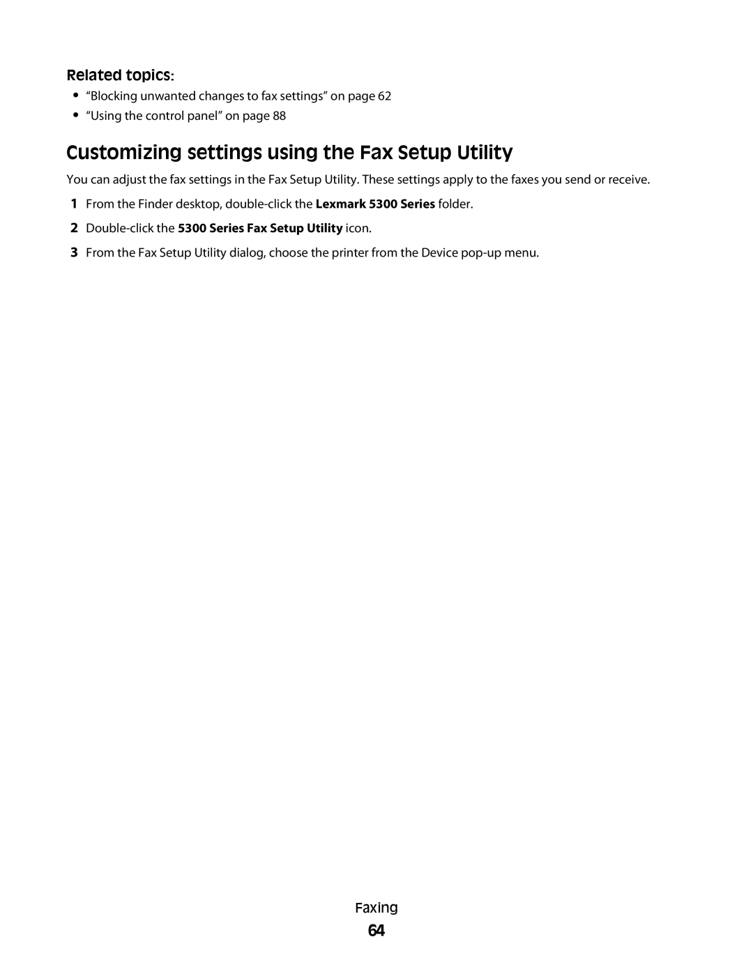 Lexmark 5300 manual Customizing settings using the Fax Setup Utility 