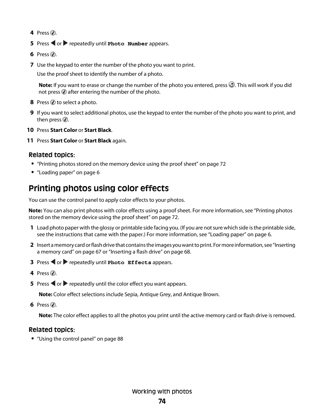 Lexmark 5300 manual Printing photos using color effects 