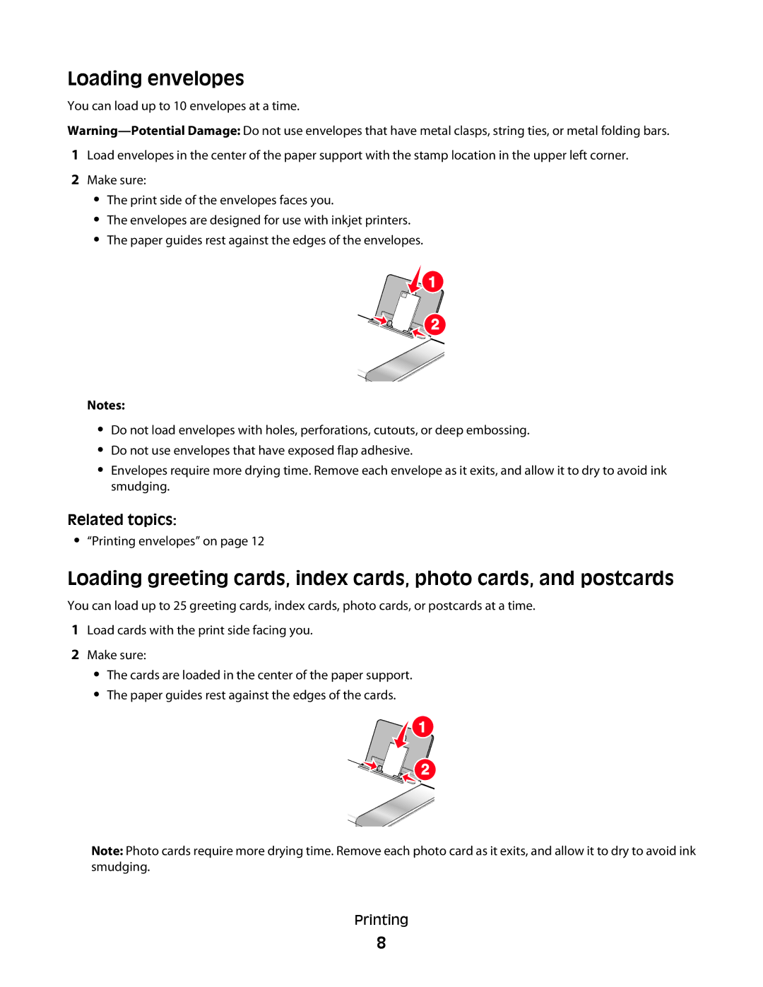 Lexmark 5300 manual Loading envelopes 