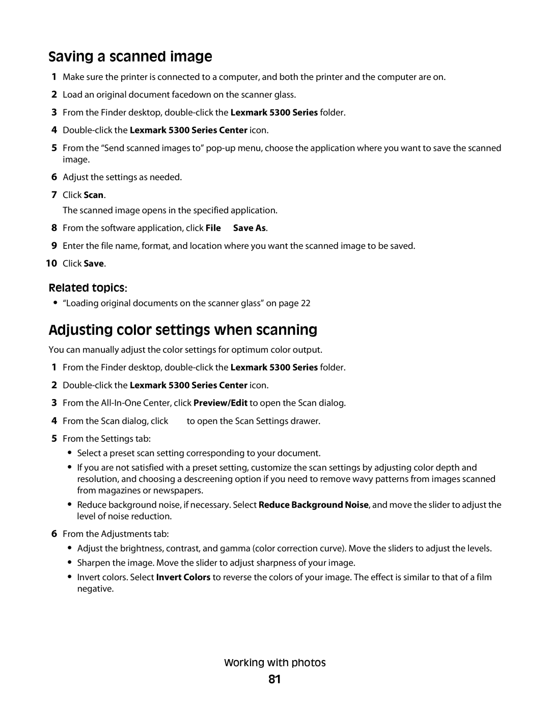 Lexmark 5300 manual Saving a scanned image 