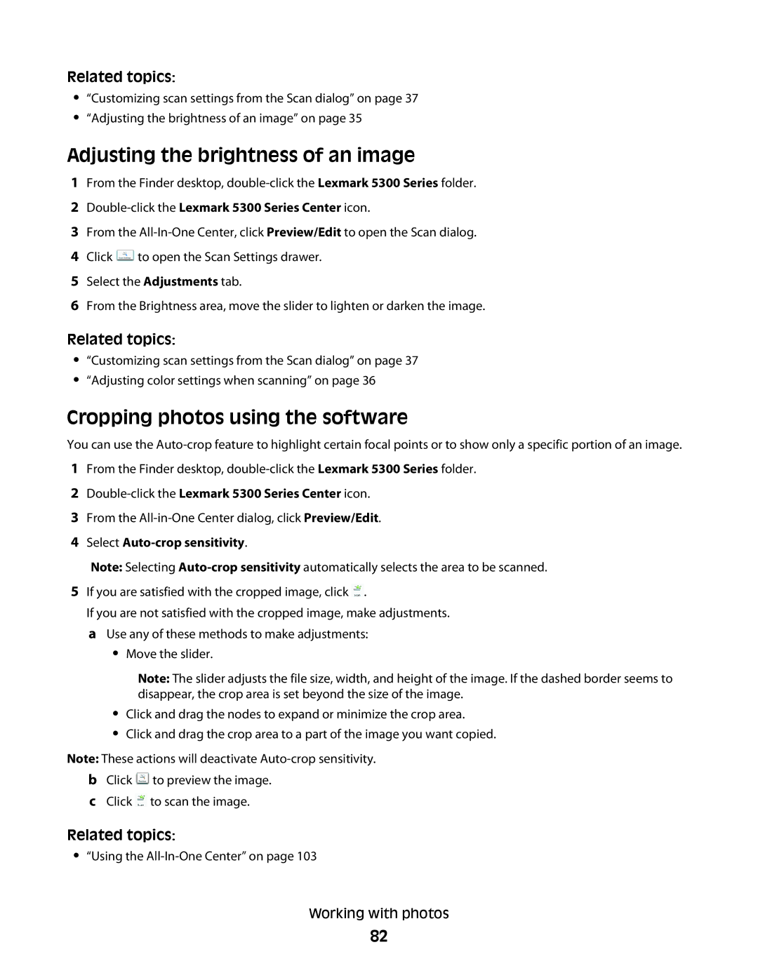 Lexmark 5300 manual Using the All-In-One Center on Working with photos 