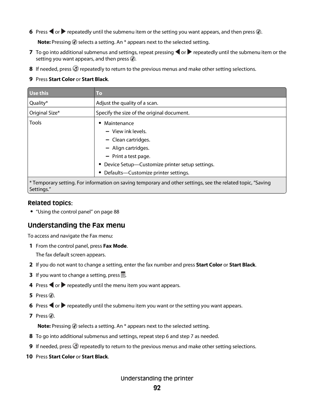 Lexmark 5300 manual Understanding the Fax menu, Use this 