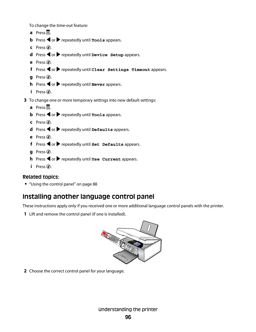 Lexmark 5300 manual Installing another language control panel 