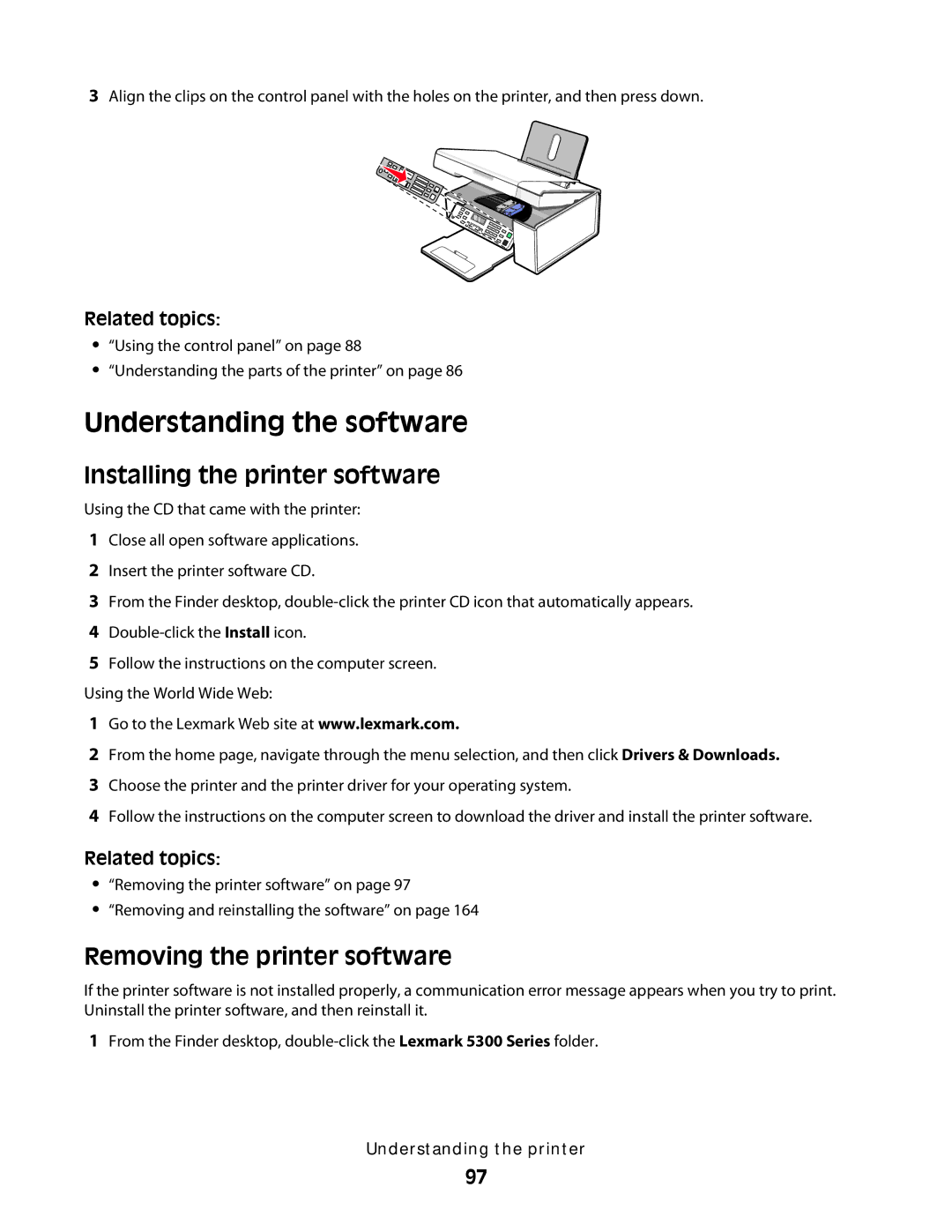 Lexmark 5300 manual Understanding the software, Installing the printer software, Removing the printer software 