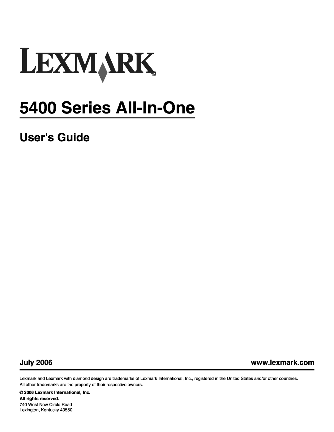 Lexmark 5400 manual Series All-In-One, Users Guide, July, Lexmark International, Inc. All rights reserved 