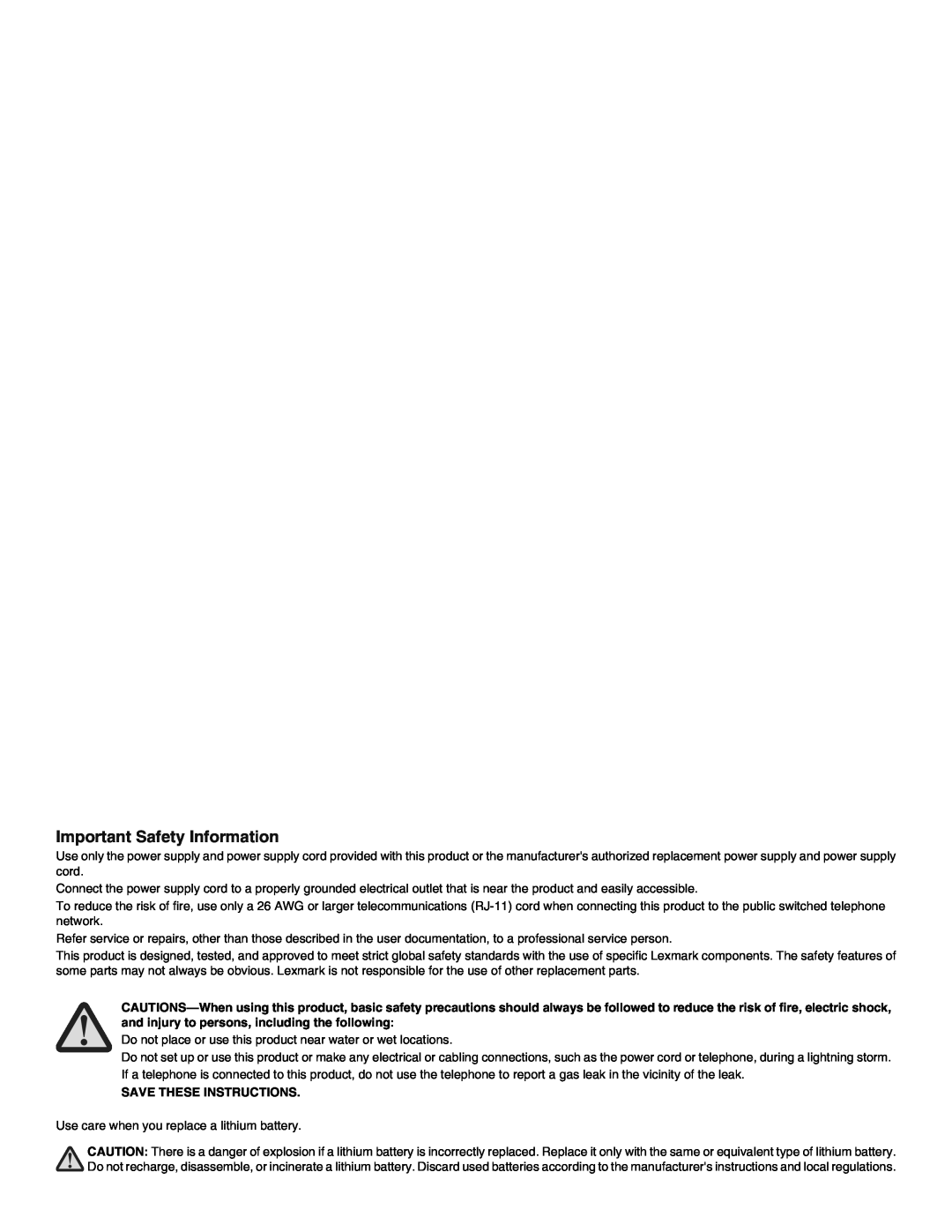 Lexmark 5400 manual Important Safety Information, Save These Instructions 
