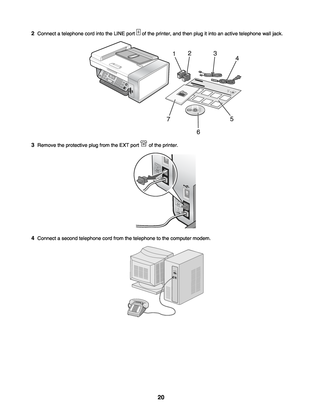 Lexmark 5400 manual Remove the protective plug from the EXT port of the printer 