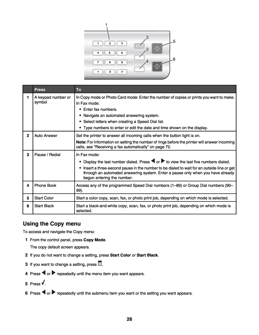 Lexmark 5400 manual Using the Copy menu, Press 
