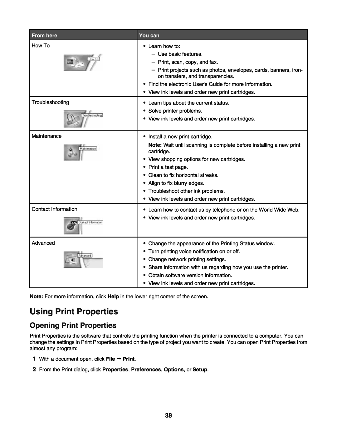 Lexmark 5400 manual Using Print Properties, Opening Print Properties, From here, You can 