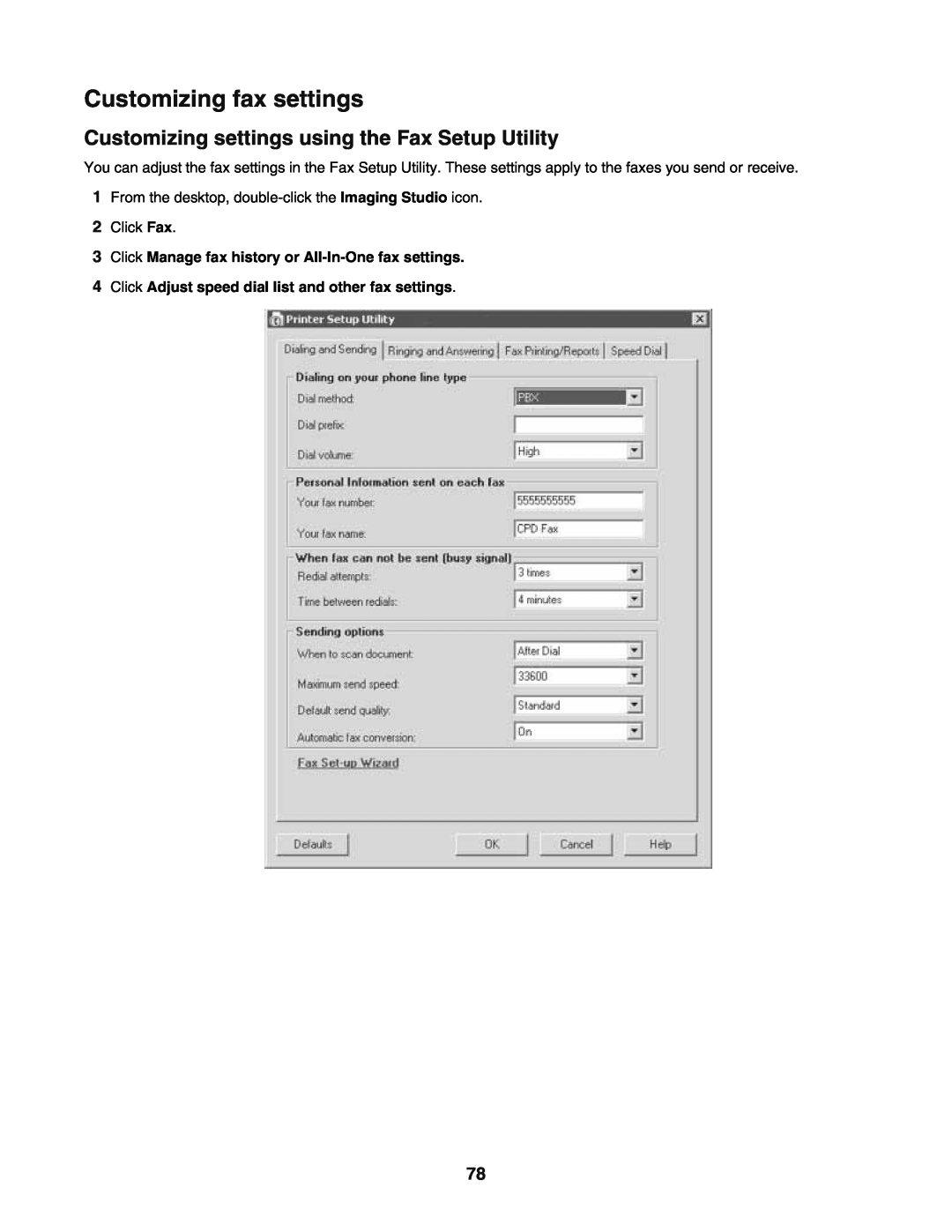 Lexmark 5400 manual Customizing fax settings, Customizing settings using the Fax Setup Utility 