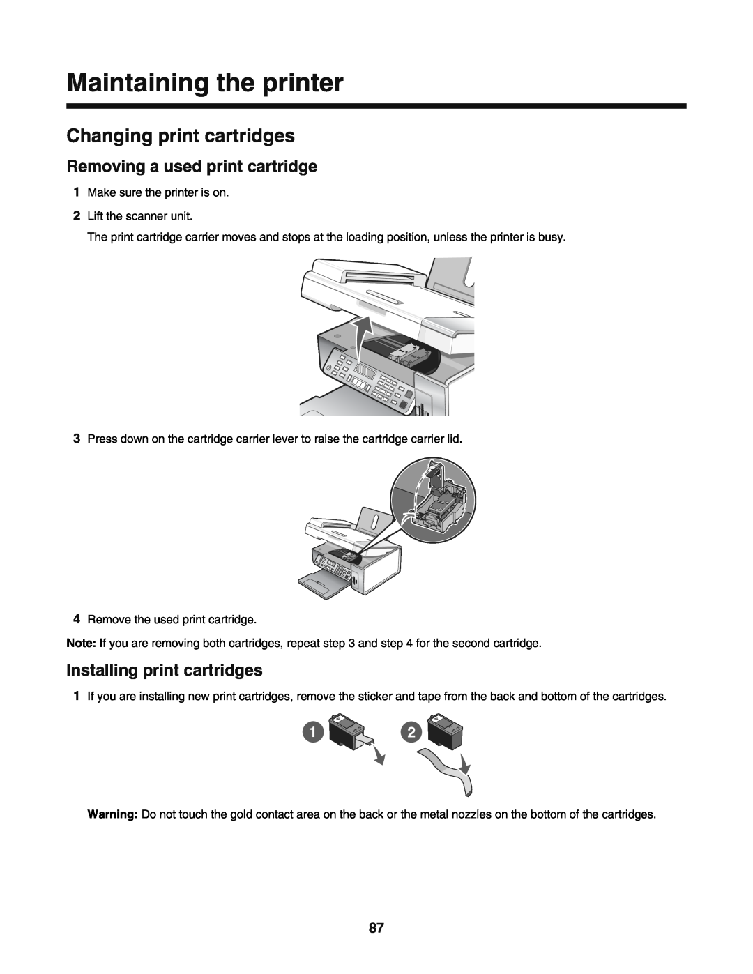 Lexmark 5400 manual Maintaining the printer, Changing print cartridges, Removing a used print cartridge 