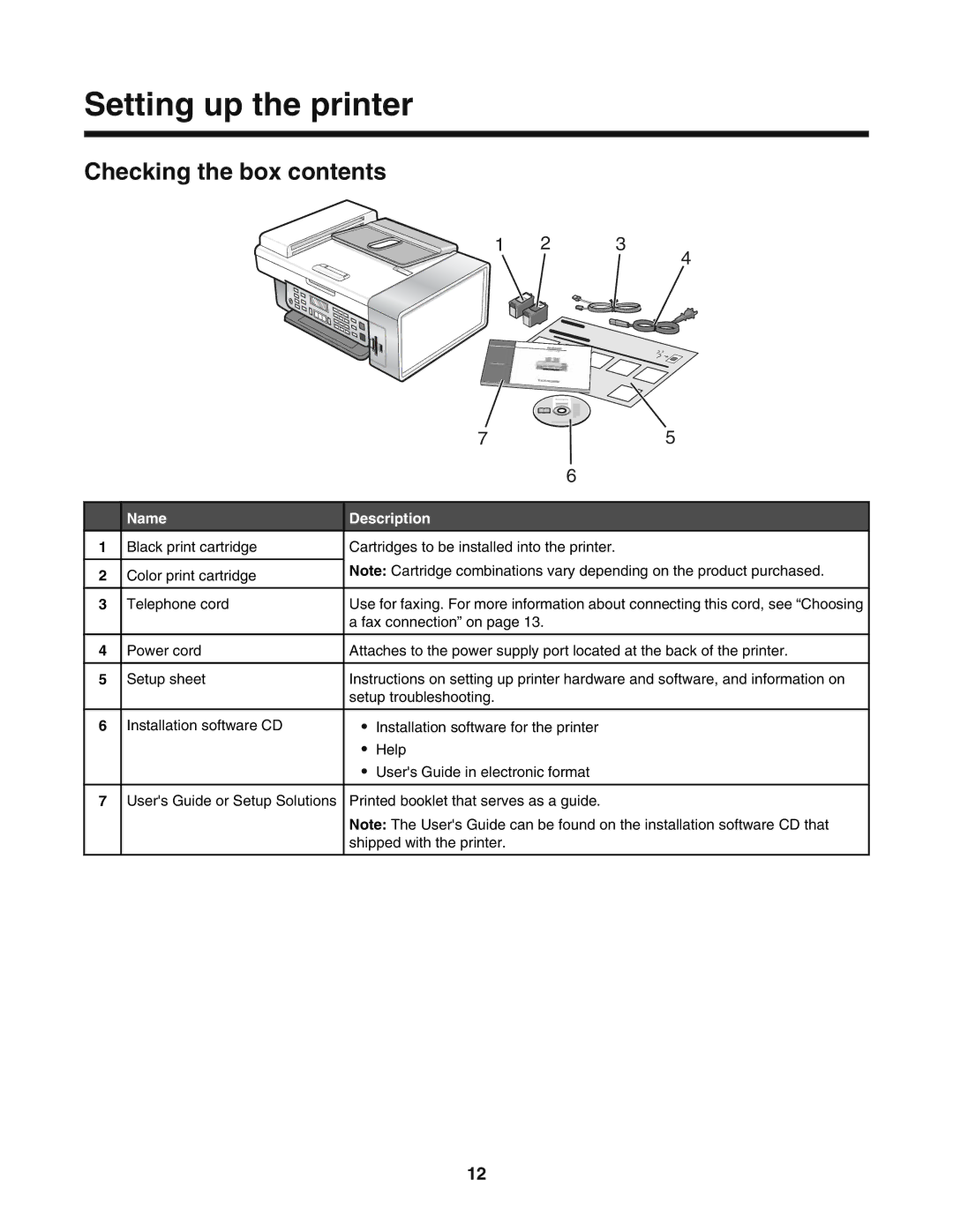 Lexmark 5400 manual Setting up the printer, Checking the box contents 