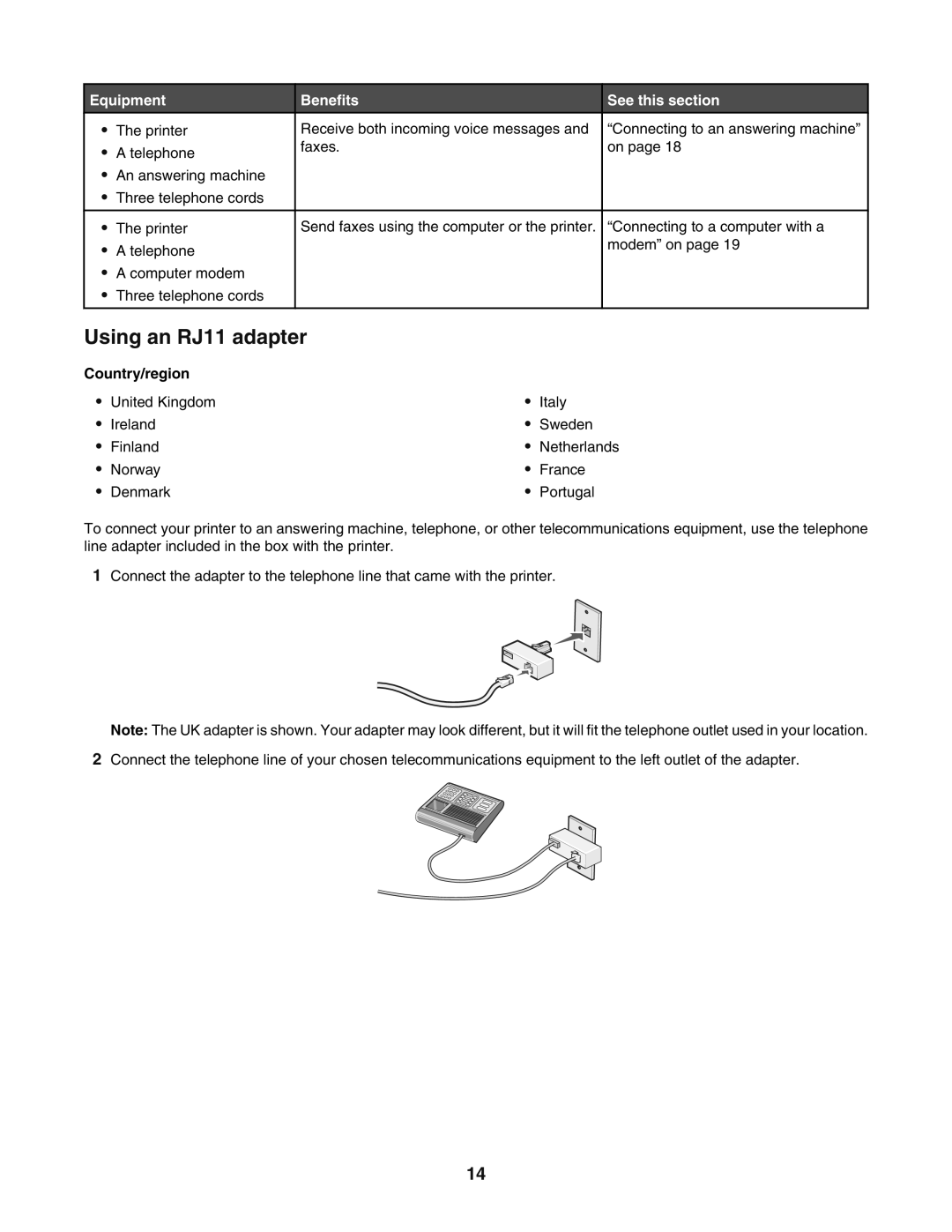 Lexmark 5400 manual Using an RJ11 adapter 