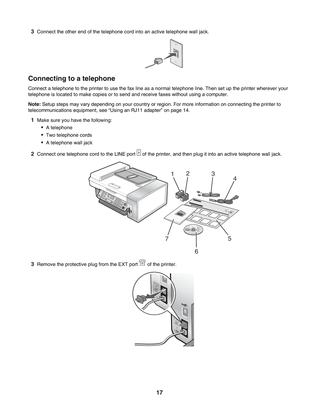 Lexmark 5400 manual Connecting to a telephone 