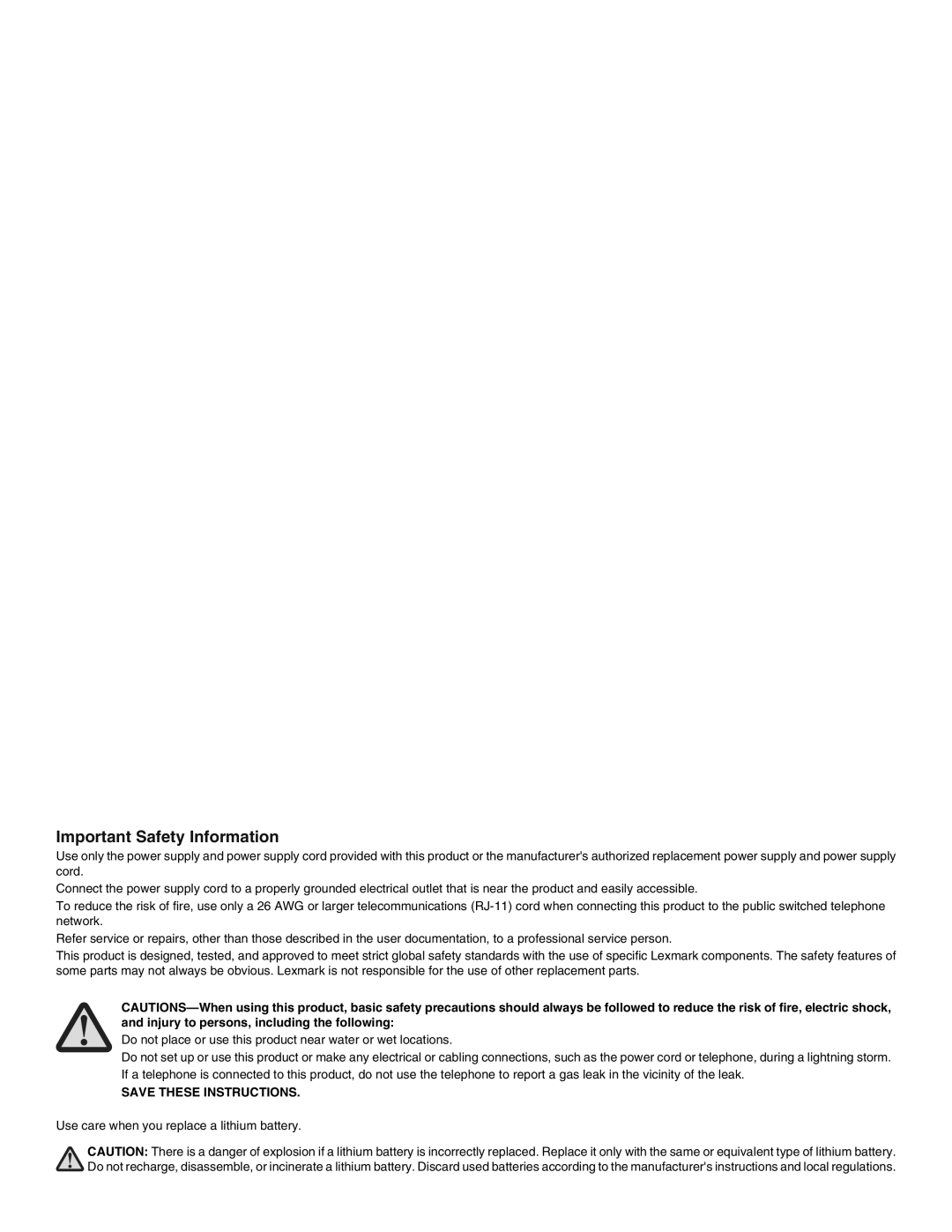 Lexmark 5400 manual Important Safety Information 