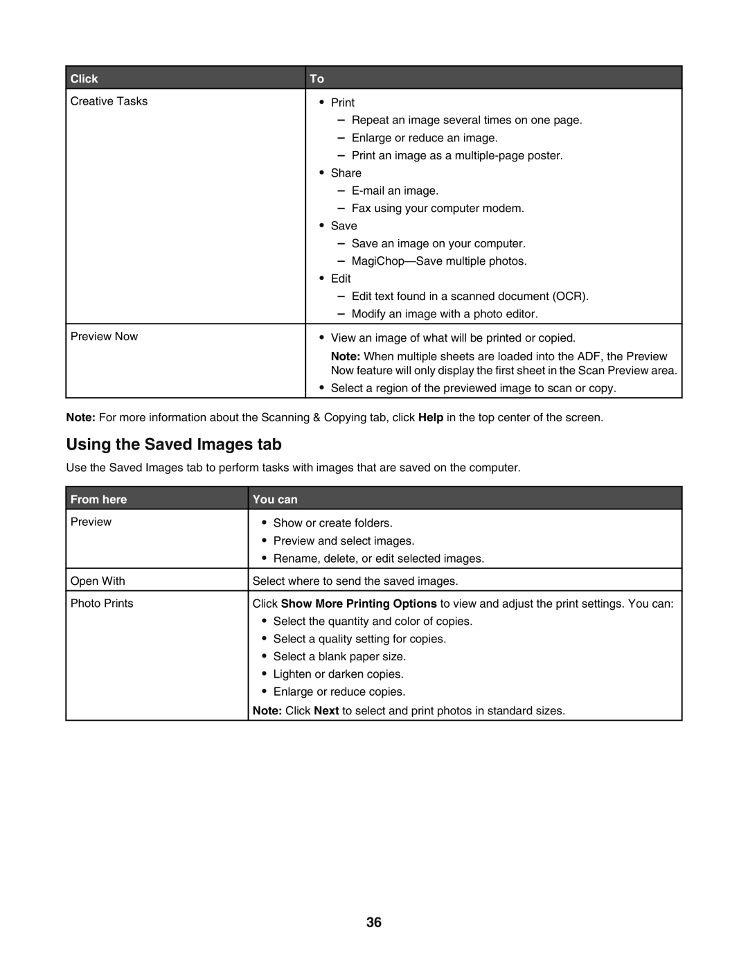 Lexmark 5400 manual Using the Saved Images tab, From here You can 