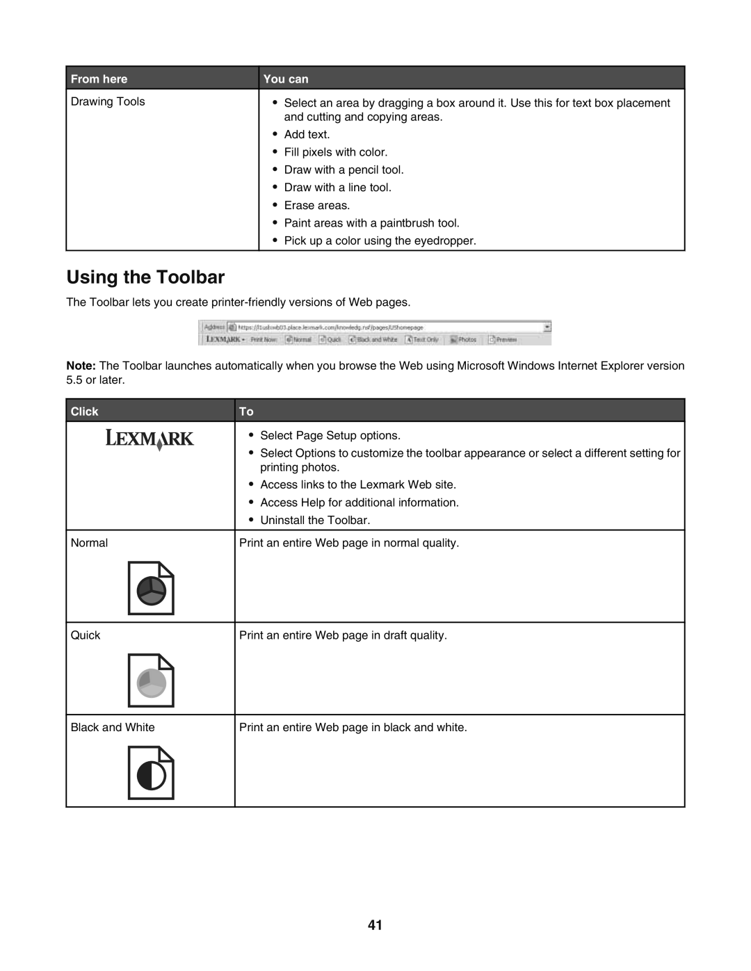 Lexmark 5400 manual Using the Toolbar, Click 