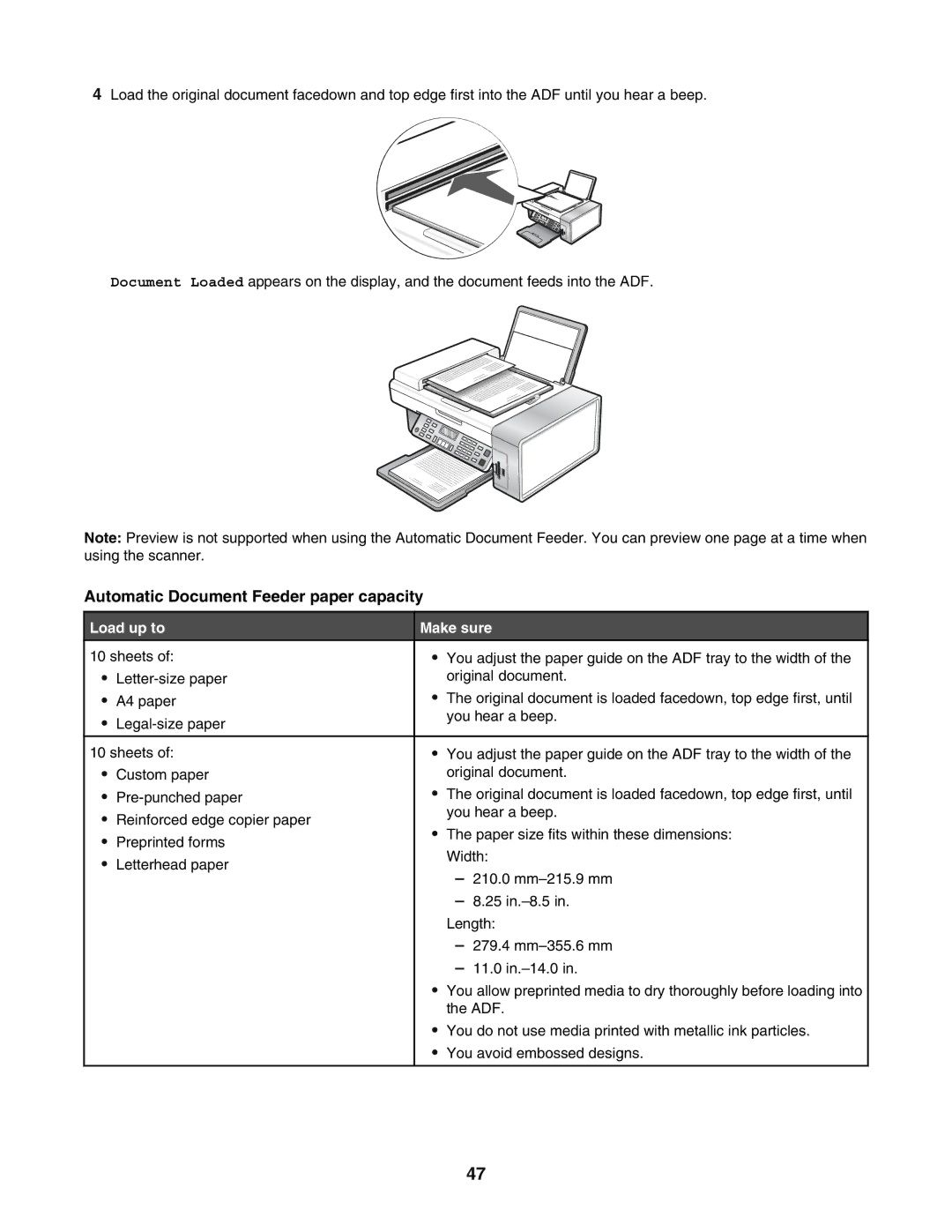 Lexmark 5400 manual Automatic Document Feeder paper capacity 