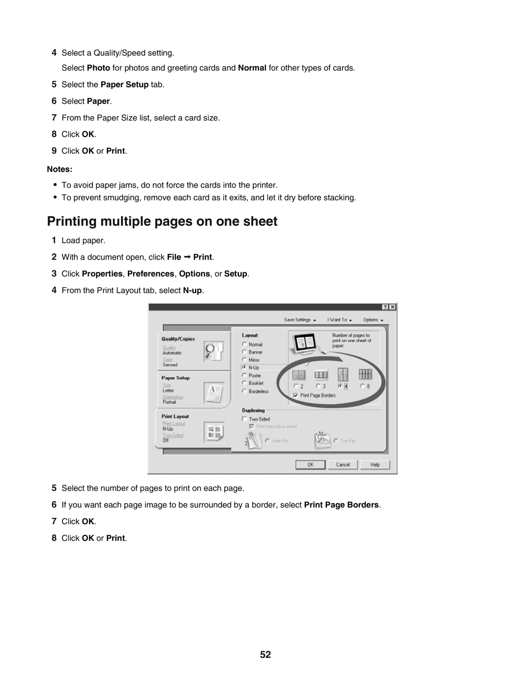 Lexmark 5400 manual Printing multiple pages on one sheet 