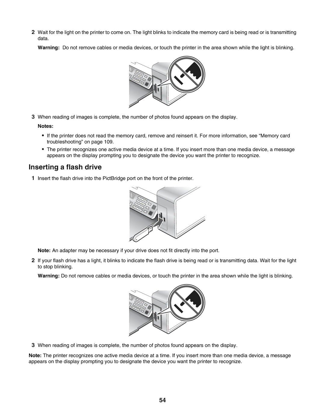 Lexmark 5400 manual Inserting a flash drive 