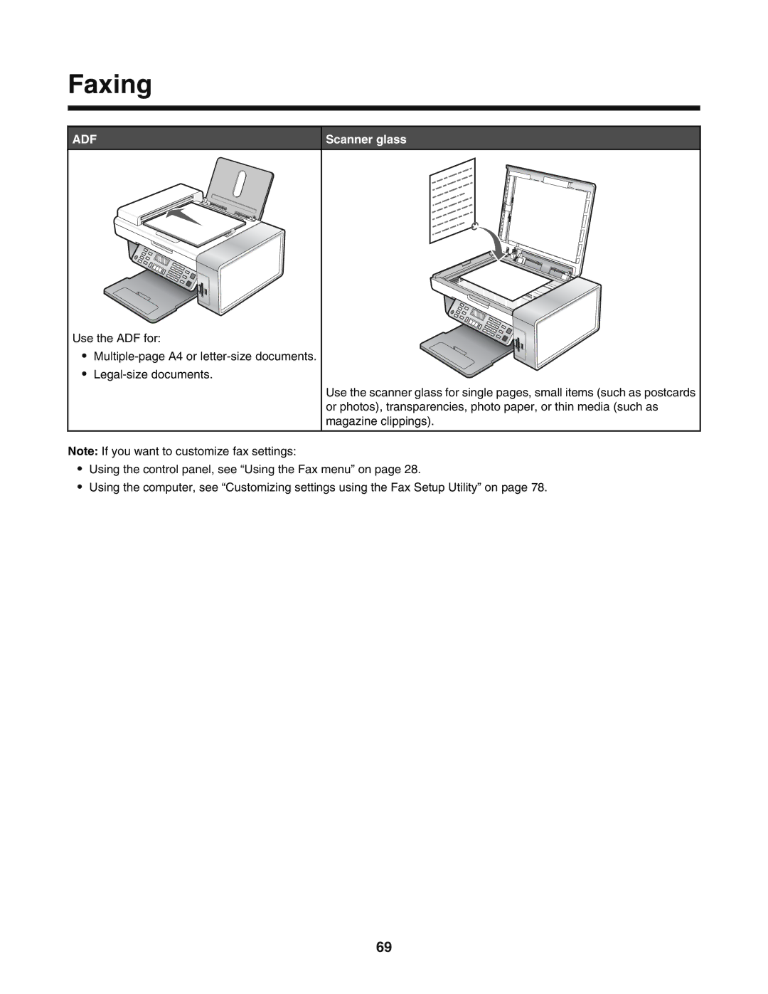 Lexmark 5400 manual Faxing, Scanner glass 