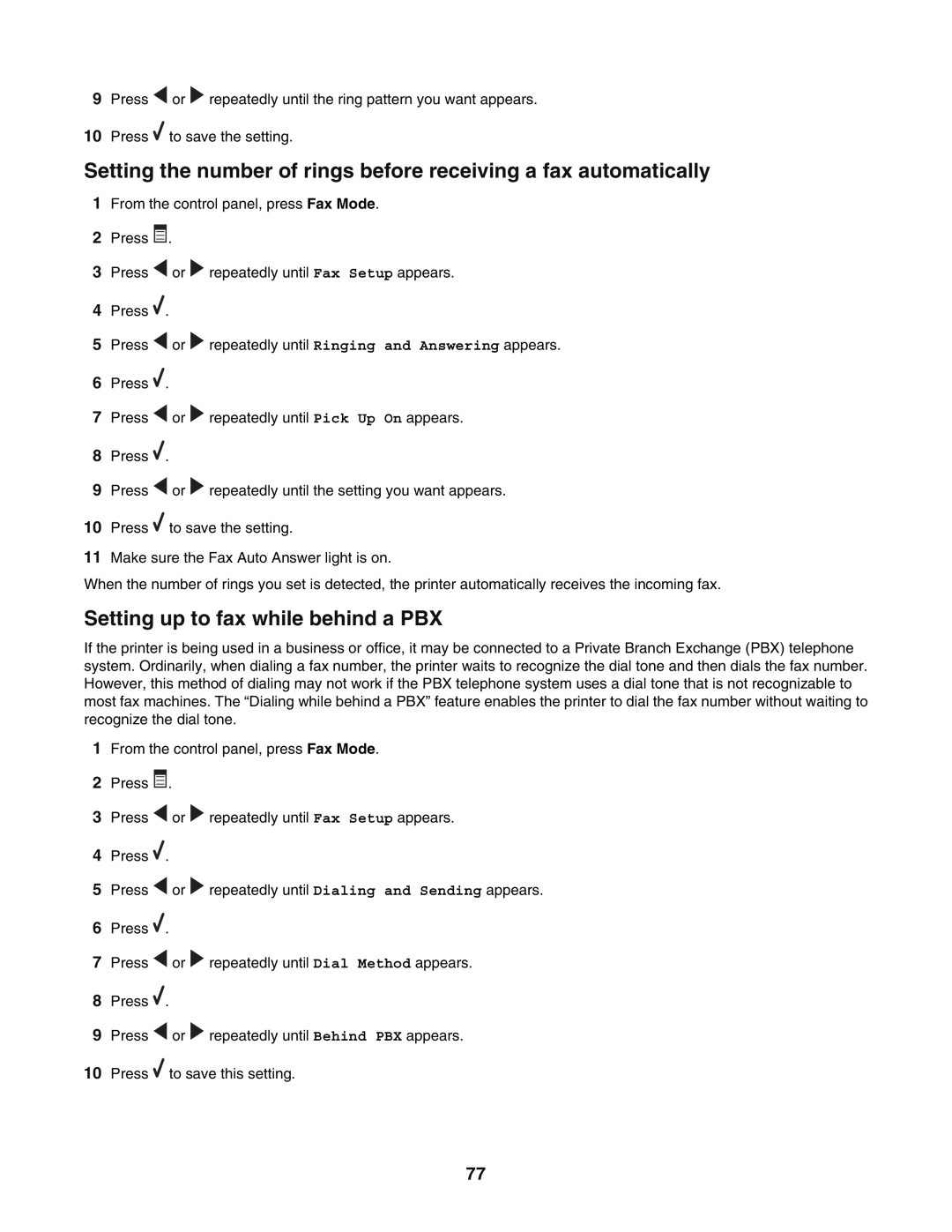 Lexmark 5400 manual Setting up to fax while behind a PBX 