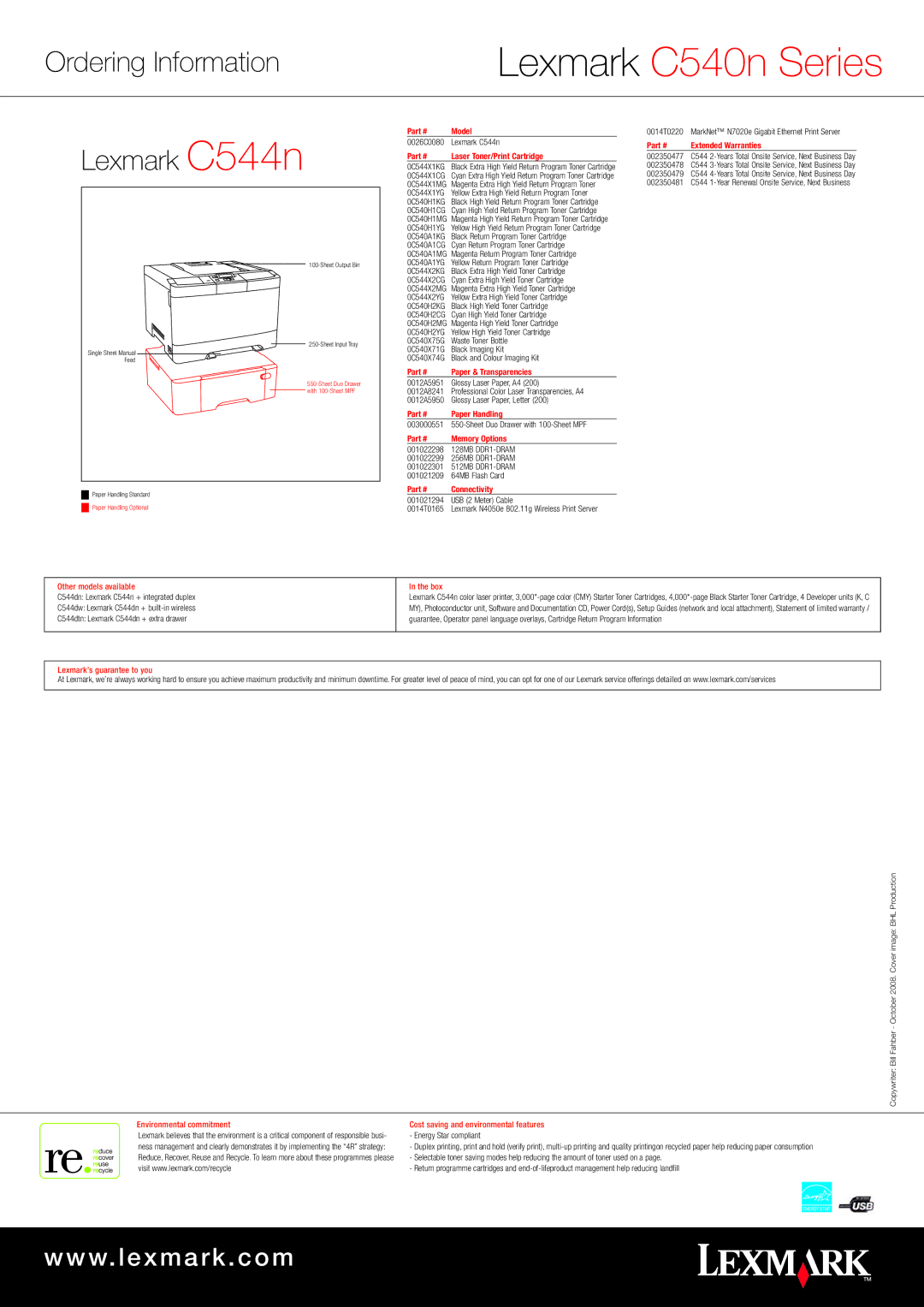 Lexmark 543dn, 540n manual Lexmark C544n, Other models available, Lexmark’s guarantee to you 