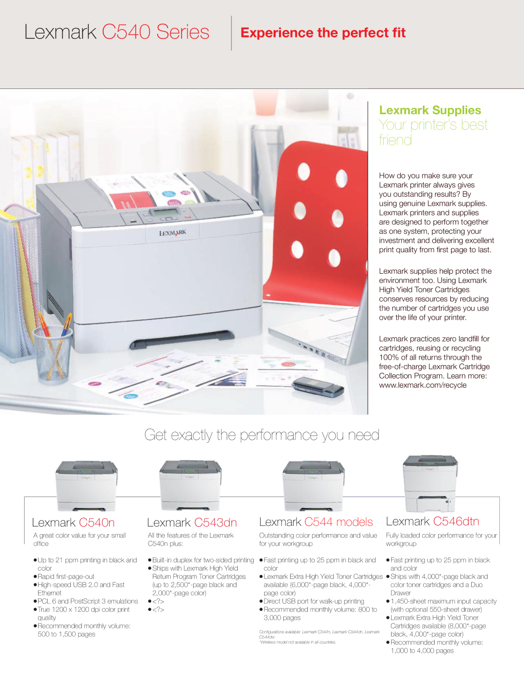 Lexmark 546dtn manual Lexmark C540 Series, Get exactly the performance you need 