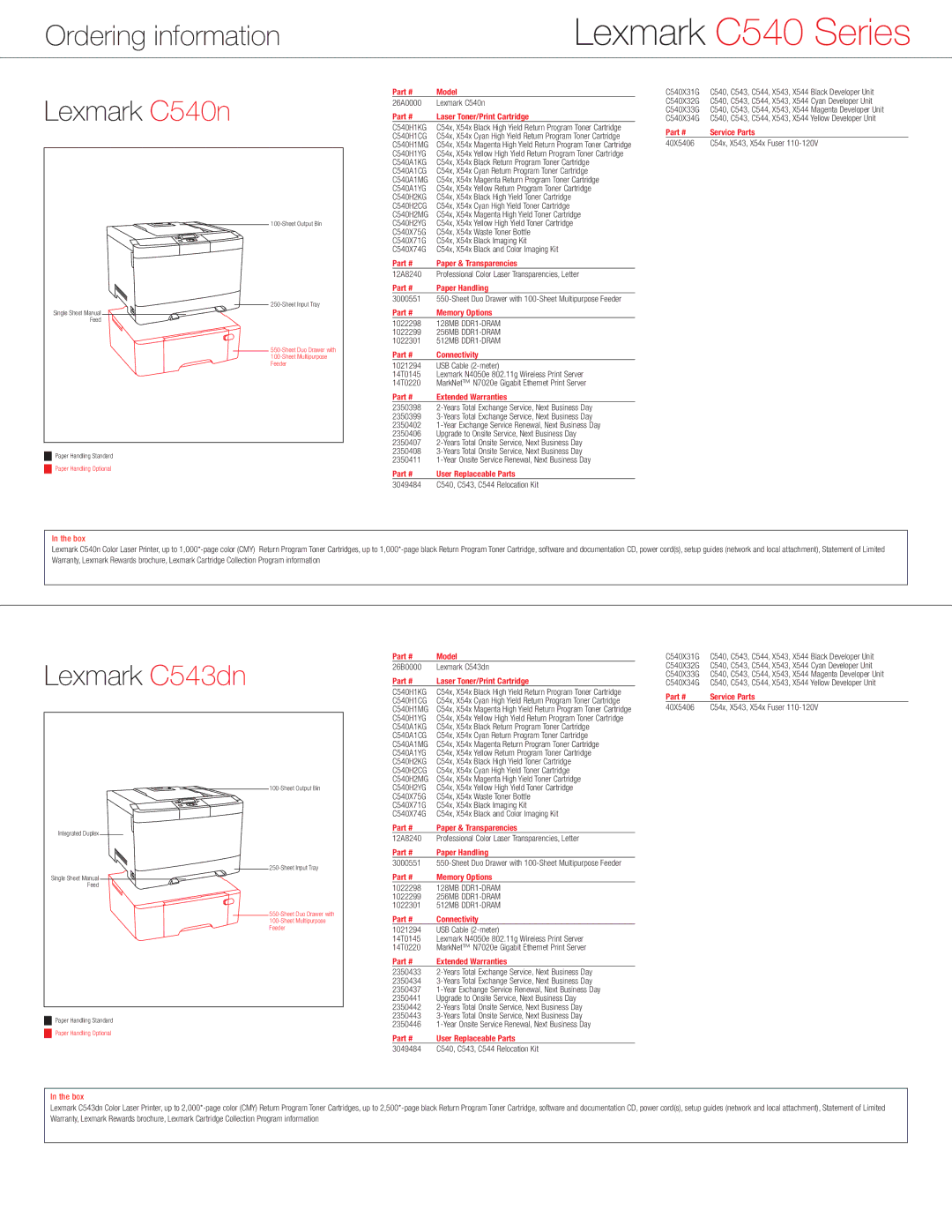 Lexmark 546dtn manual Ordering information, Lexmark C540n, Lexmark C543dn 