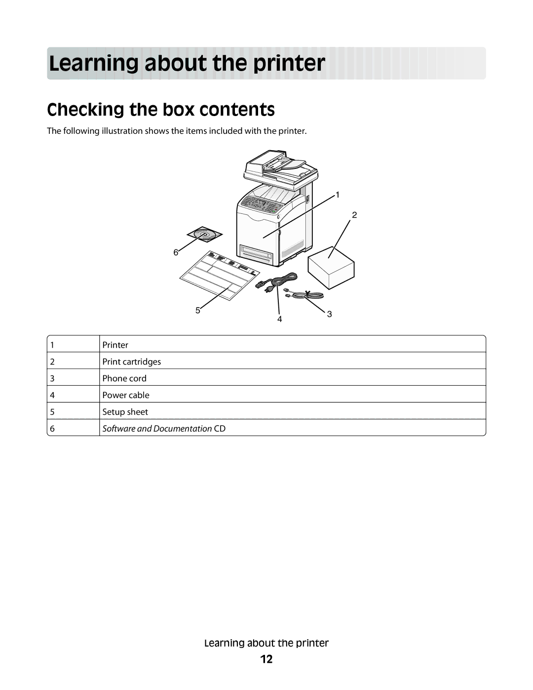 Lexmark 560n manual Learn in g about the printer, Checking the box contents 