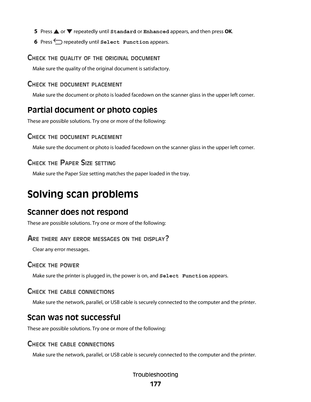 Lexmark 560n Solving scan problems, Partial document or photo copies, Scanner does not respond, Scan was not successful 