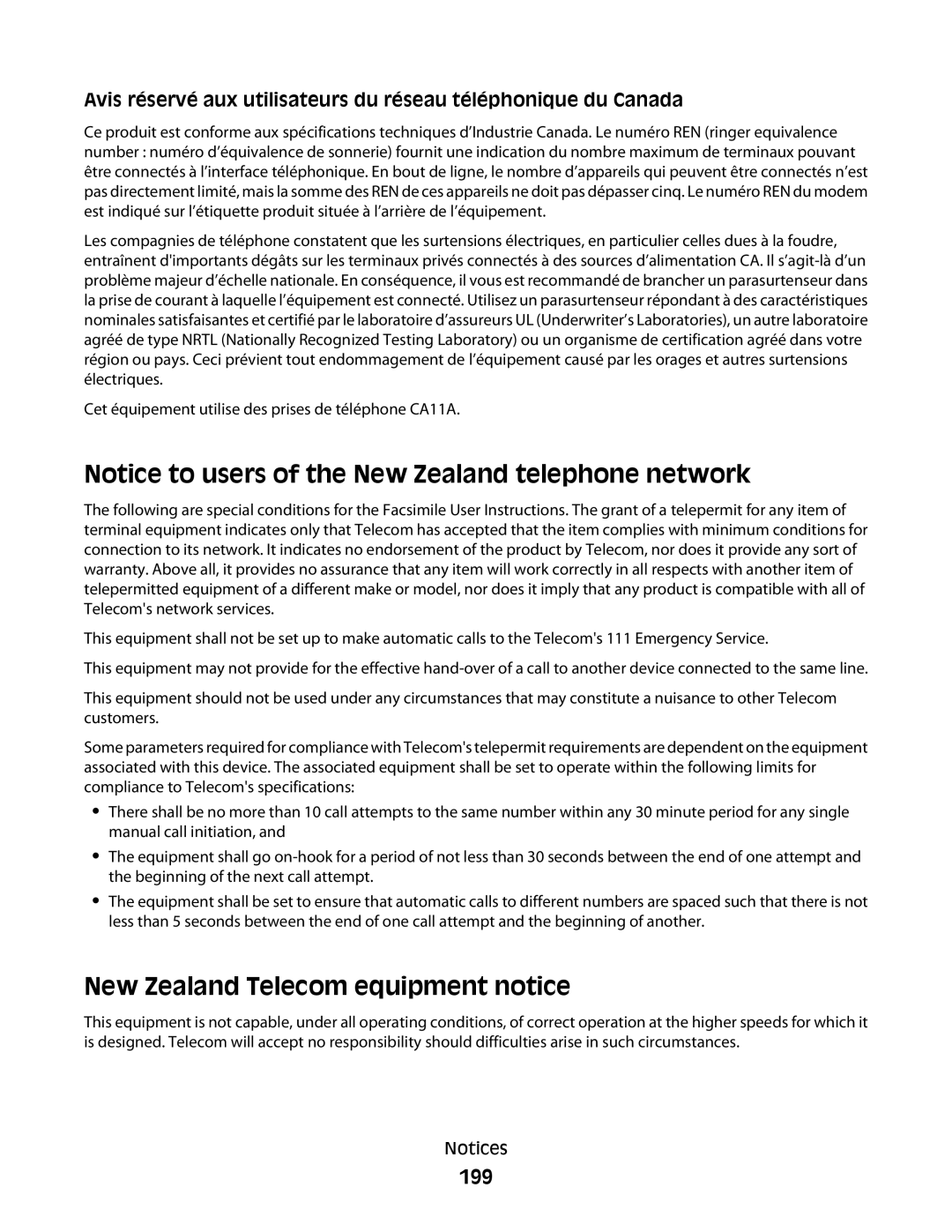 Lexmark 560n manual New Zealand Telecom equipment notice, 199 