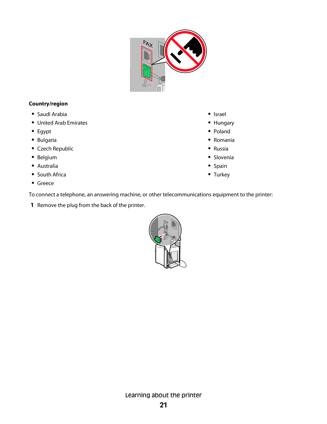 Lexmark 560n Country/region Saudi Arabia Israel United Arab Emirates, Egypt Poland Bulgaria, Czech Republic Russia Belgium 