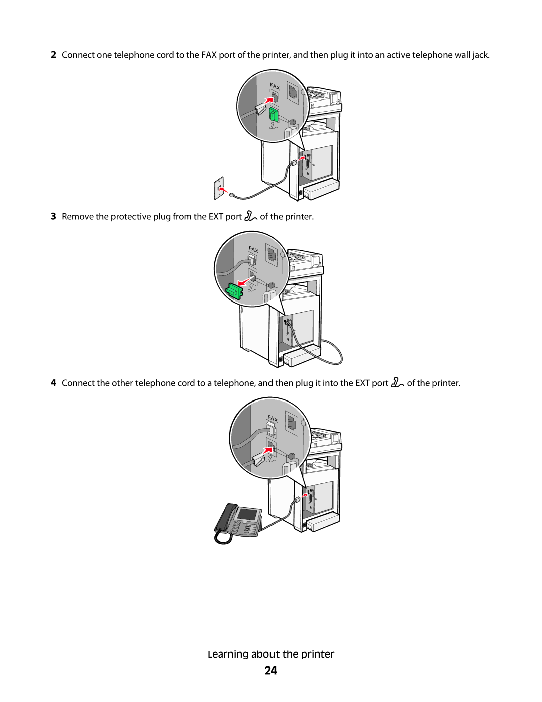 Lexmark 560n manual Remove the protective plug from the EXT port of the printer 