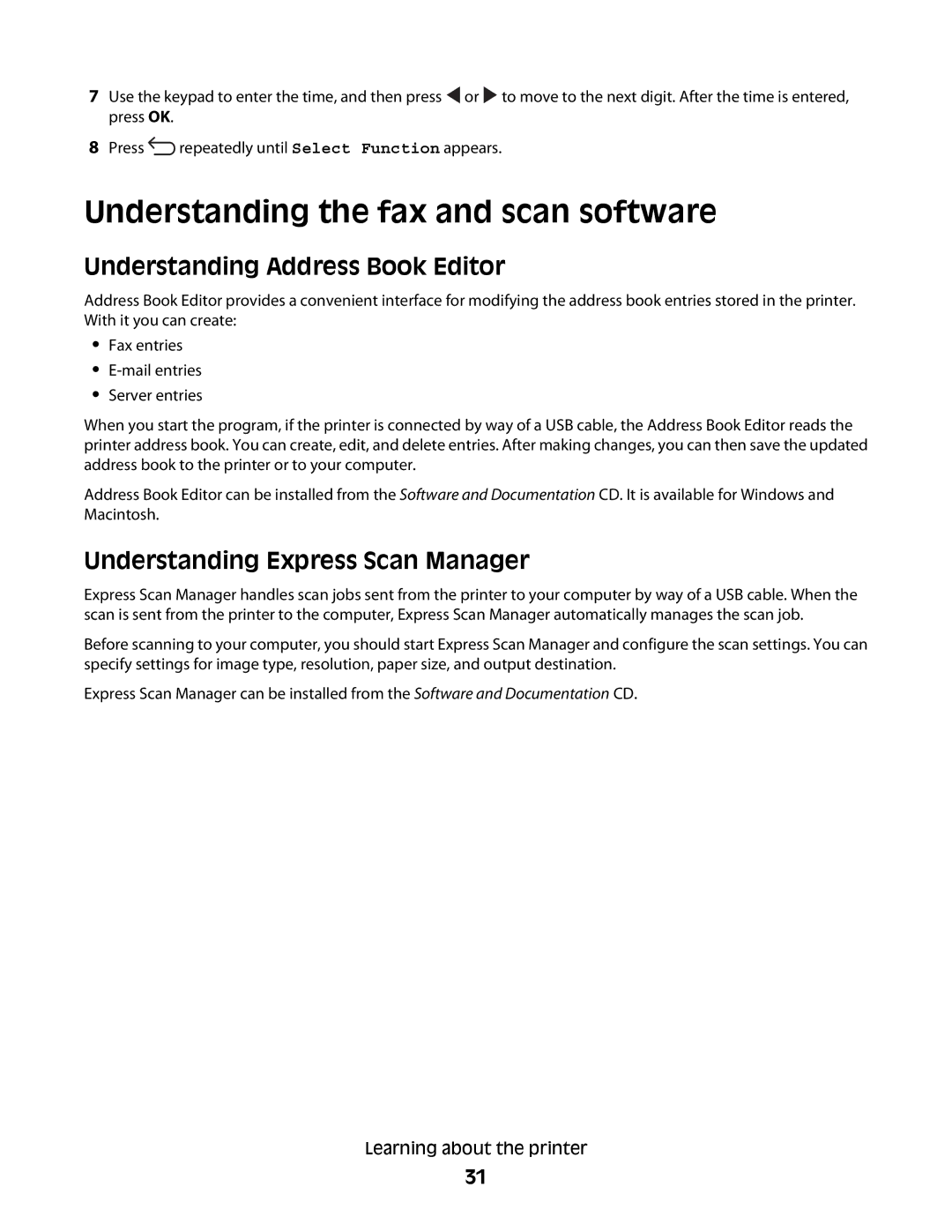 Lexmark 560n manual Understanding the fax and scan software, Understanding Address Book Editor 