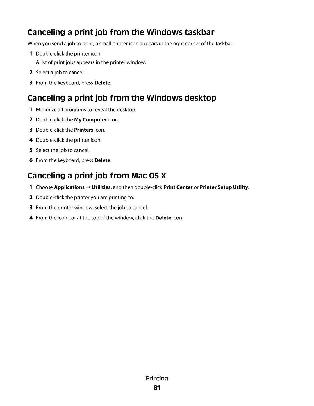 Lexmark 560n manual Canceling a print job from the Windows taskbar, Canceling a print job from the Windows desktop 