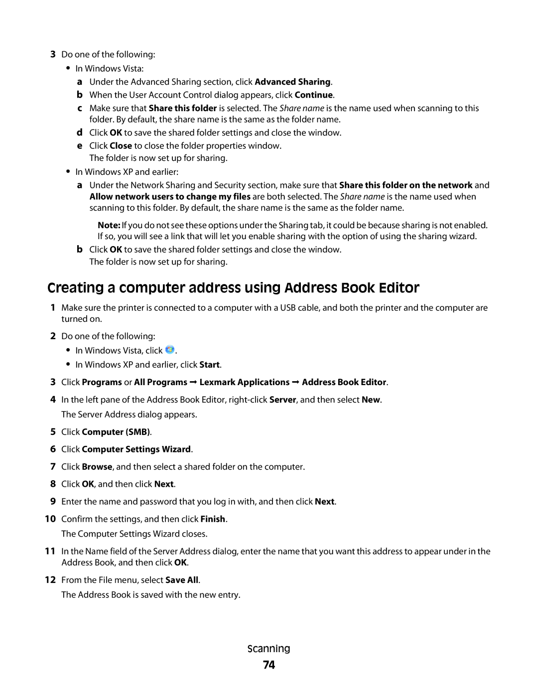 Lexmark 560n Creating a computer address using Address Book Editor, Click Computer SMB Click Computer Settings Wizard 