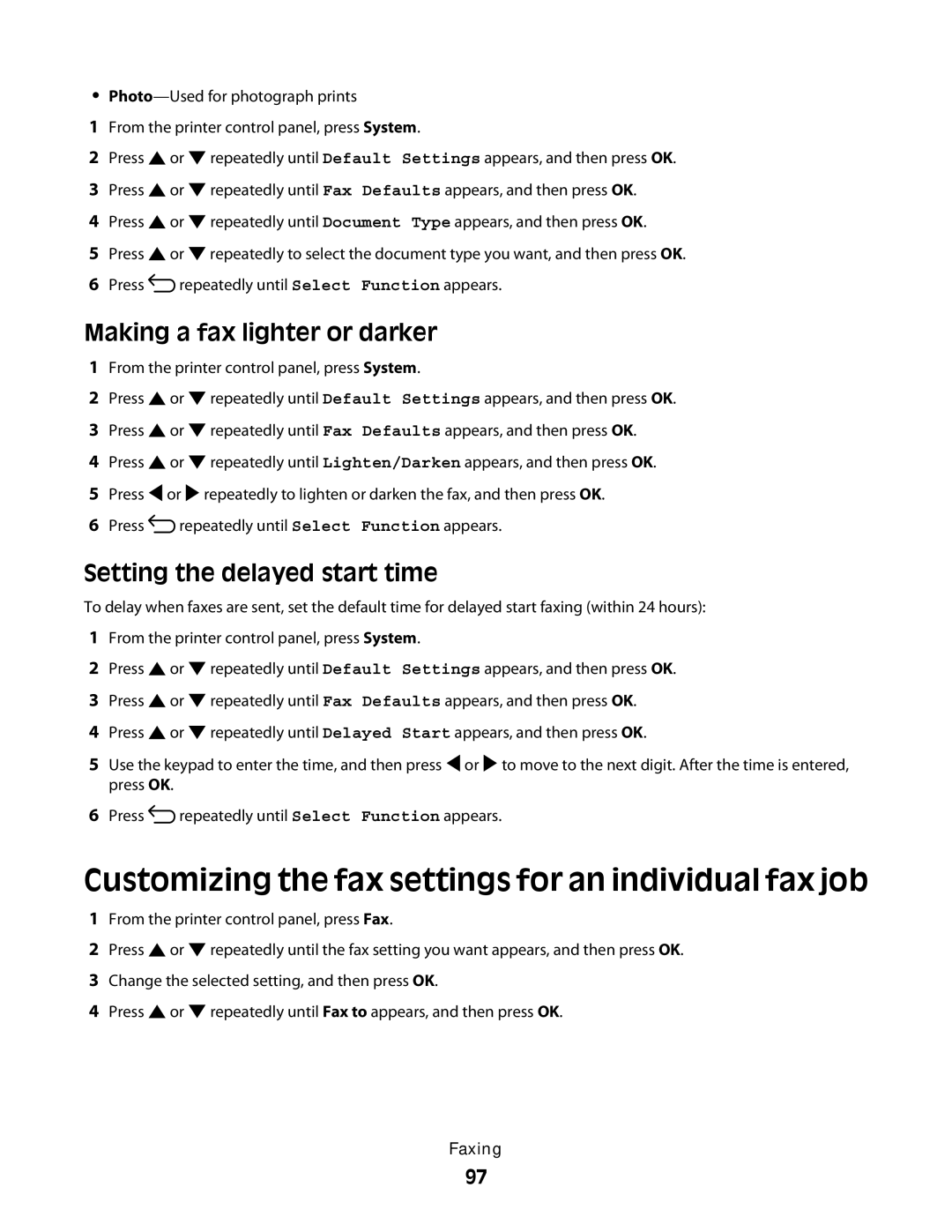 Lexmark 560n manual Customizing the fax settings for an individual fax job, Making a fax lighter or darker 