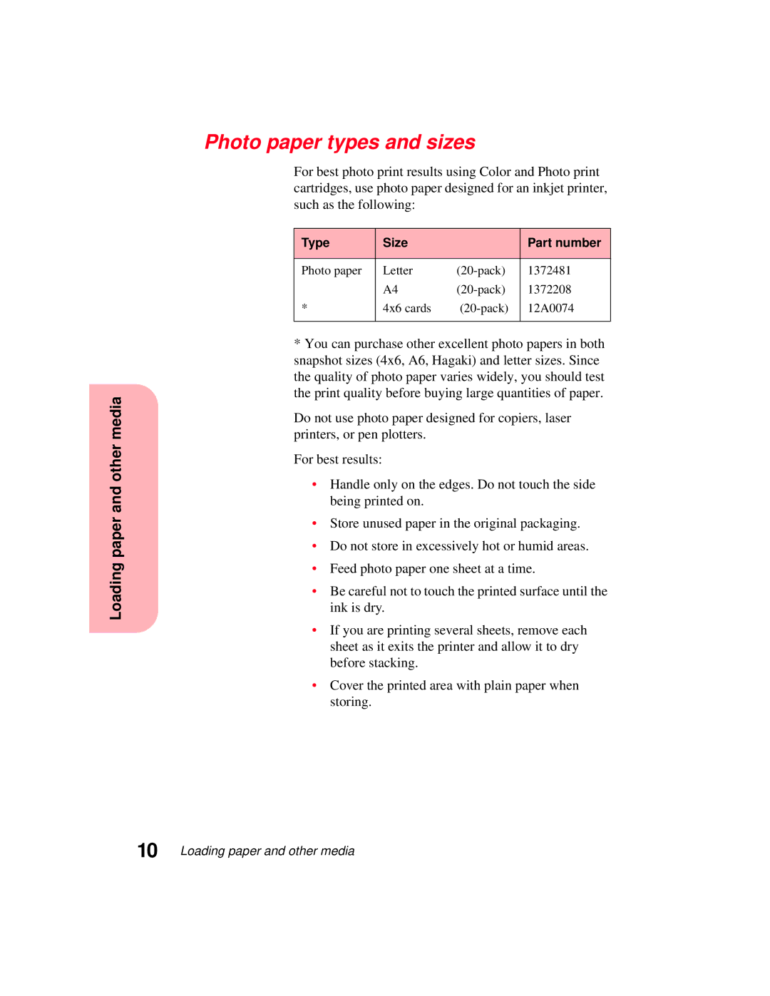 Lexmark 5770 manual Photo paper types and sizes 