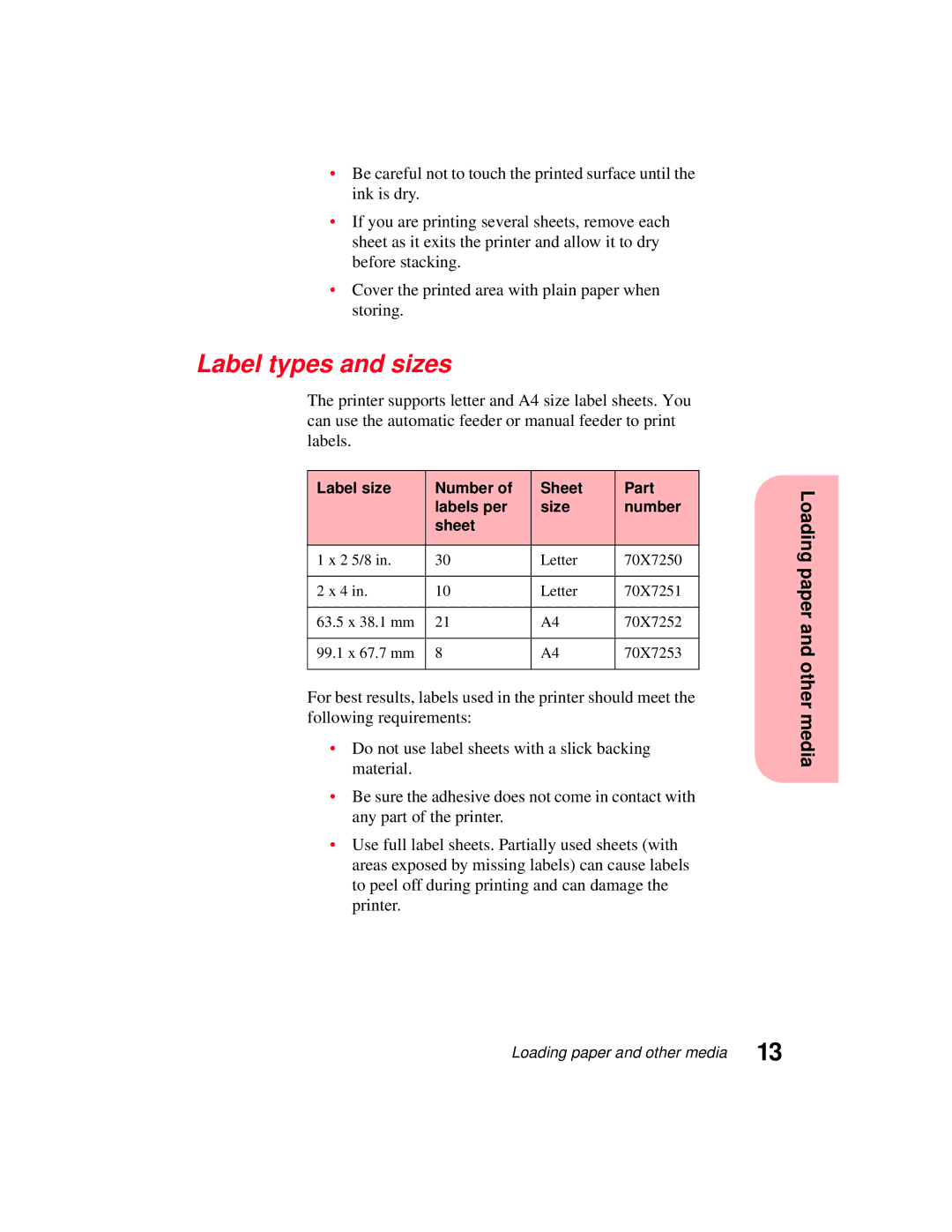 Lexmark 5770 manual Label types and sizes 