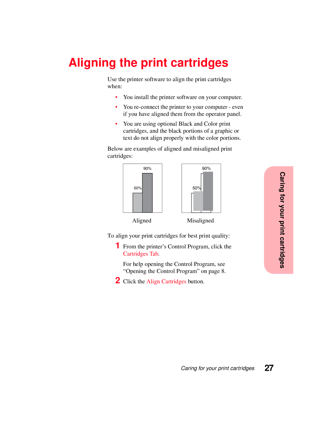 Lexmark 5770 manual Aligning the print cartridges 