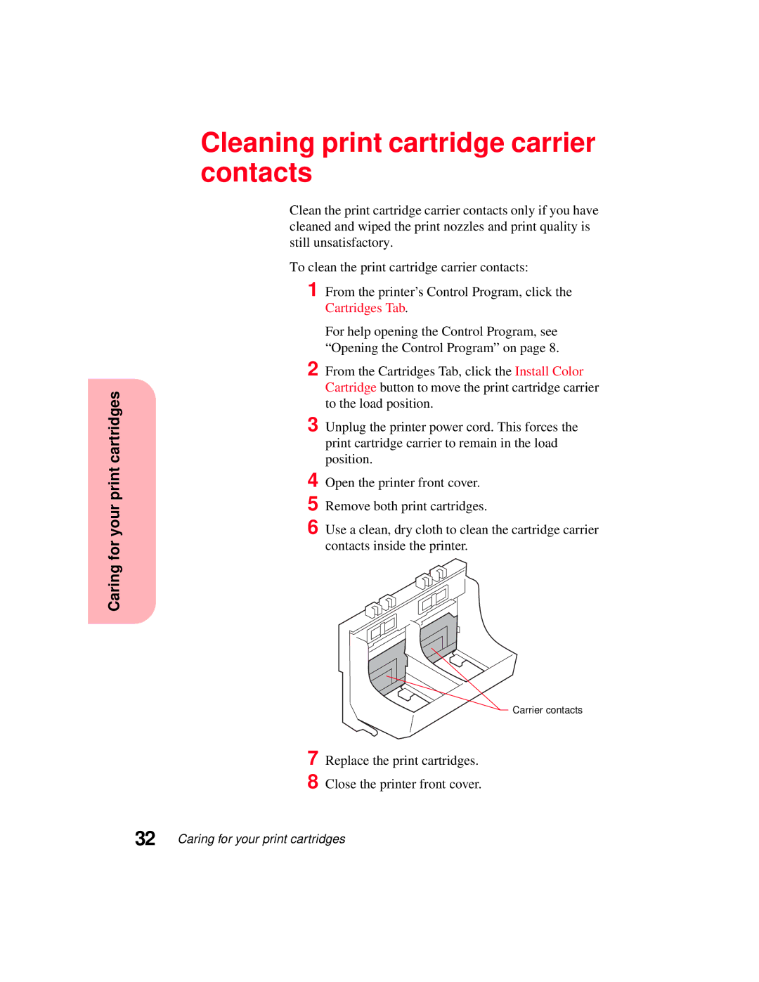 Lexmark 5770 manual Cleaning print cartridge carrier contacts 