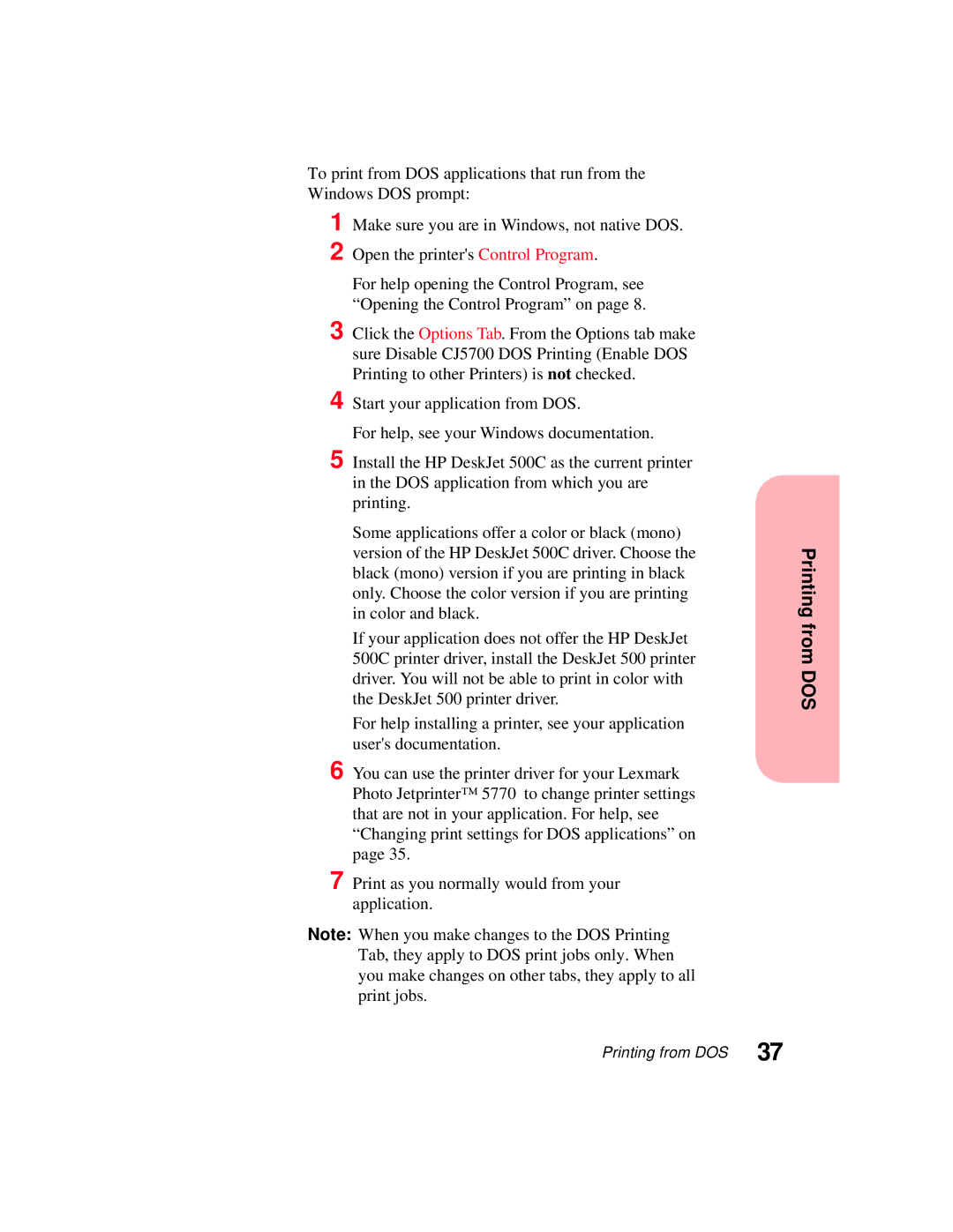 Lexmark 5770 manual Printing from DOS 