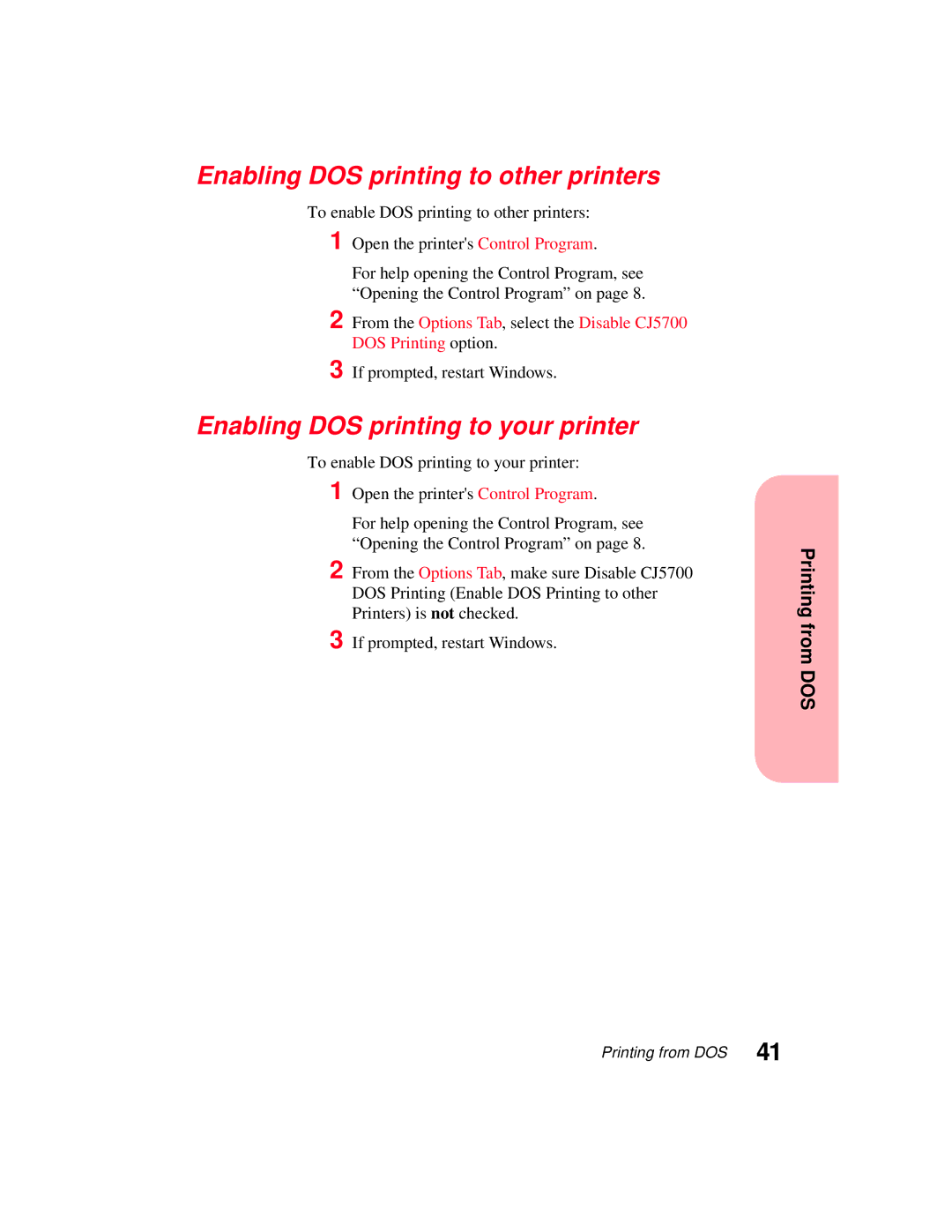 Lexmark 5770 manual Enabling DOS printing to other printers, Enabling DOS printing to your printer 